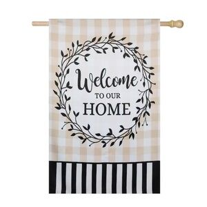 Large Indoor Outdoor Flag Welcome To Our Home Beige Black & White 2ft x 4 ft New